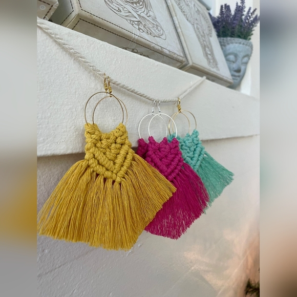 Macrame Earrings - Sunshine Yellow - Picture 7 of 7